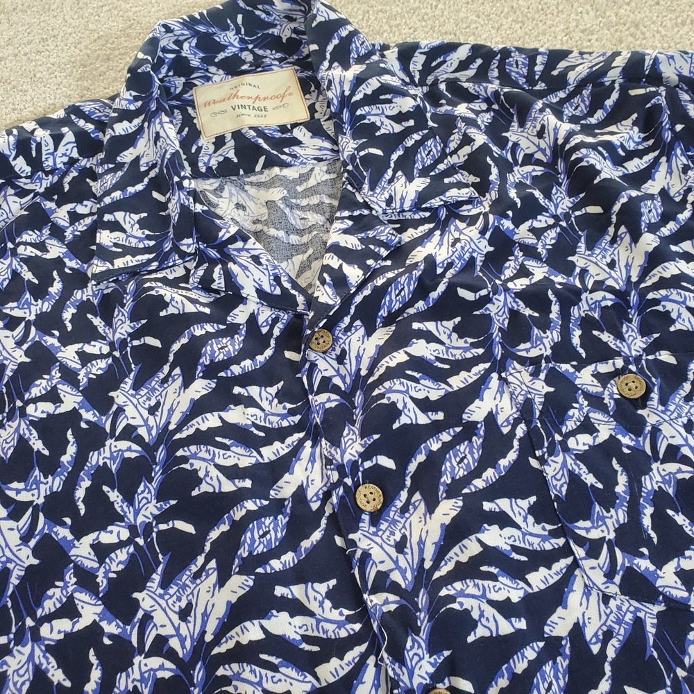 Original Weatherproof Vintage Men's Button Up Shirt SZ 2XLXXL Blue‎ Short Sleeve